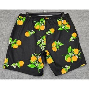 Special Thanks Mens Orange Fruit Print Shorts Black Cotton Drawstring Size L